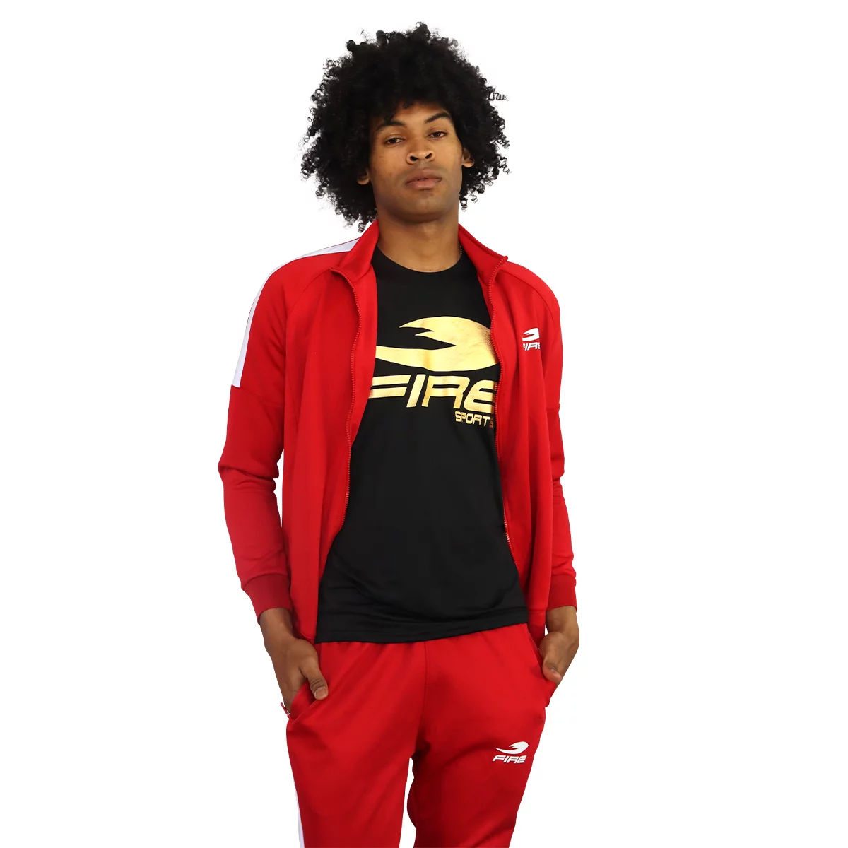 Conjunto Deportivo Rojo (Pants) Fire Sports Varonil corte Slim Fit 1 franja - Imagen 4