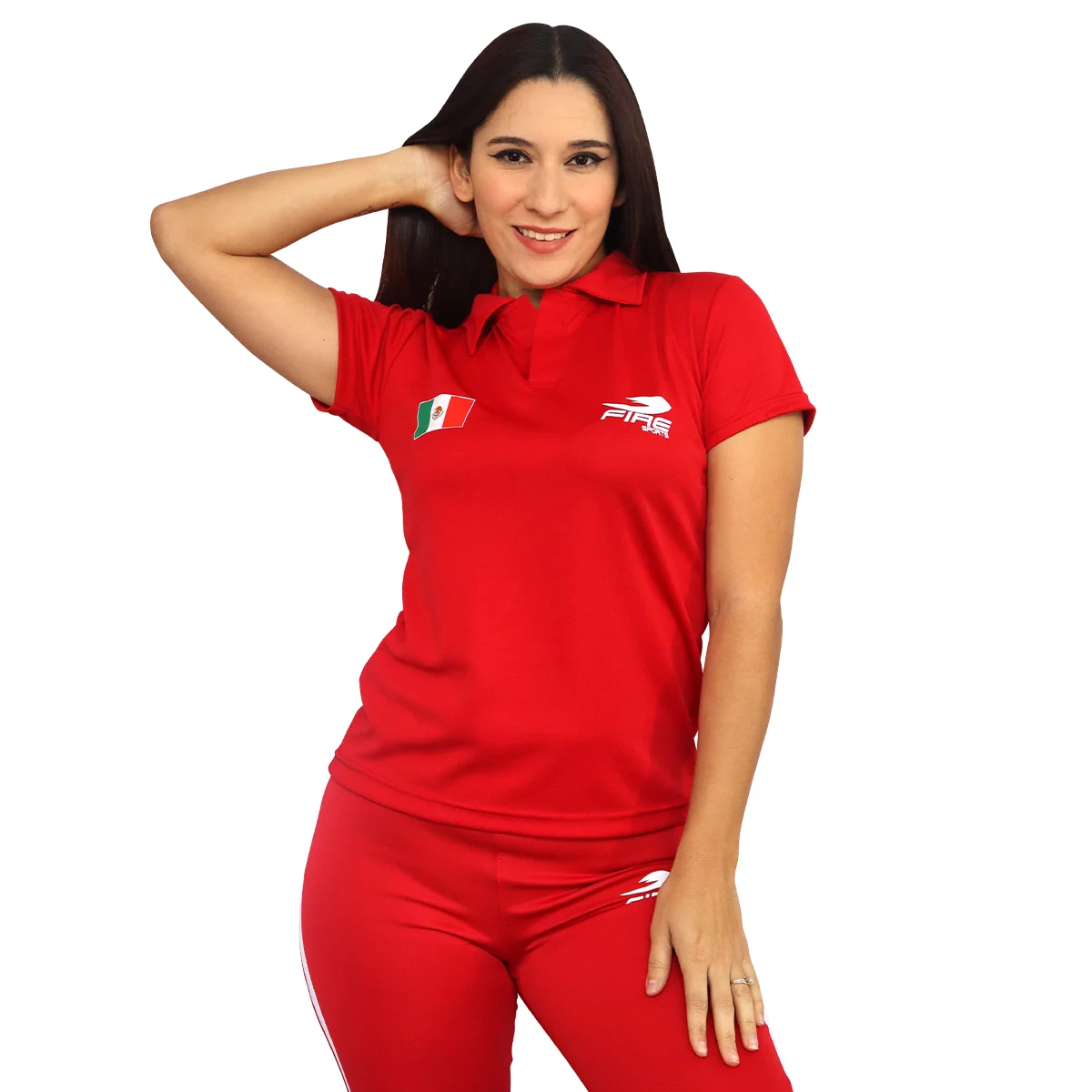 Playera tipo polo Fire Sports femenil con manga corta rojo - Imagen 8