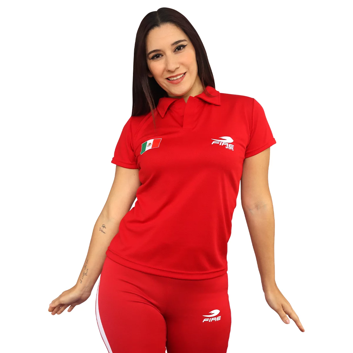 Playera tipo polo Fire Sports femenil con manga corta rojo - Imagen 7
