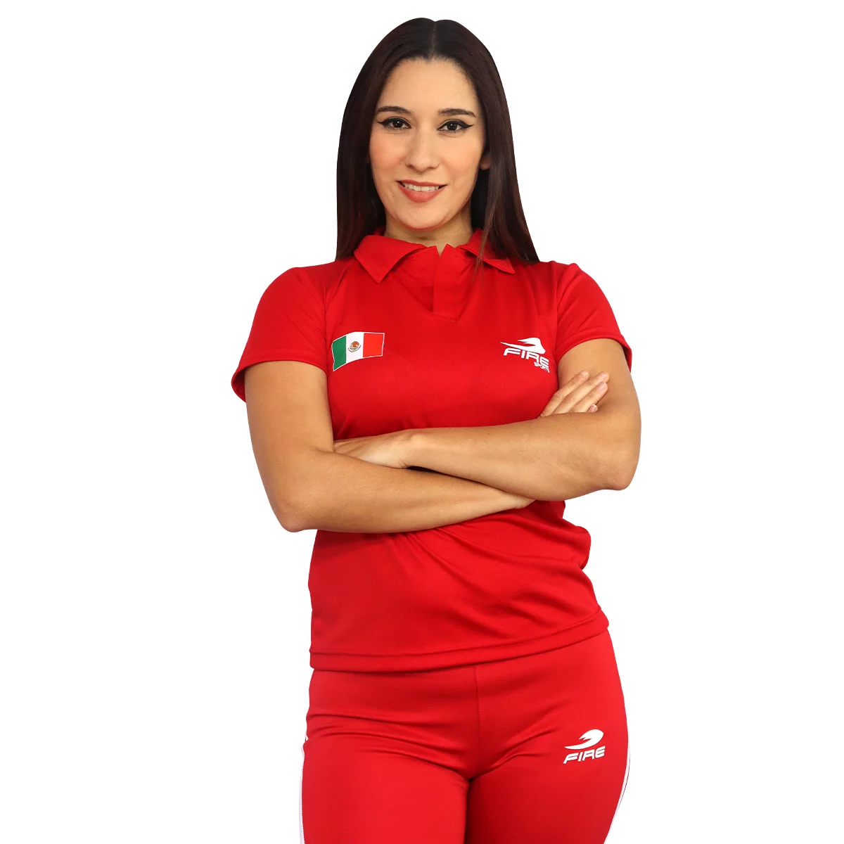 Playera tipo polo Fire Sports femenil con manga corta rojo - Imagen 5